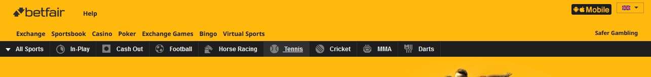 Banner der betfair-Website